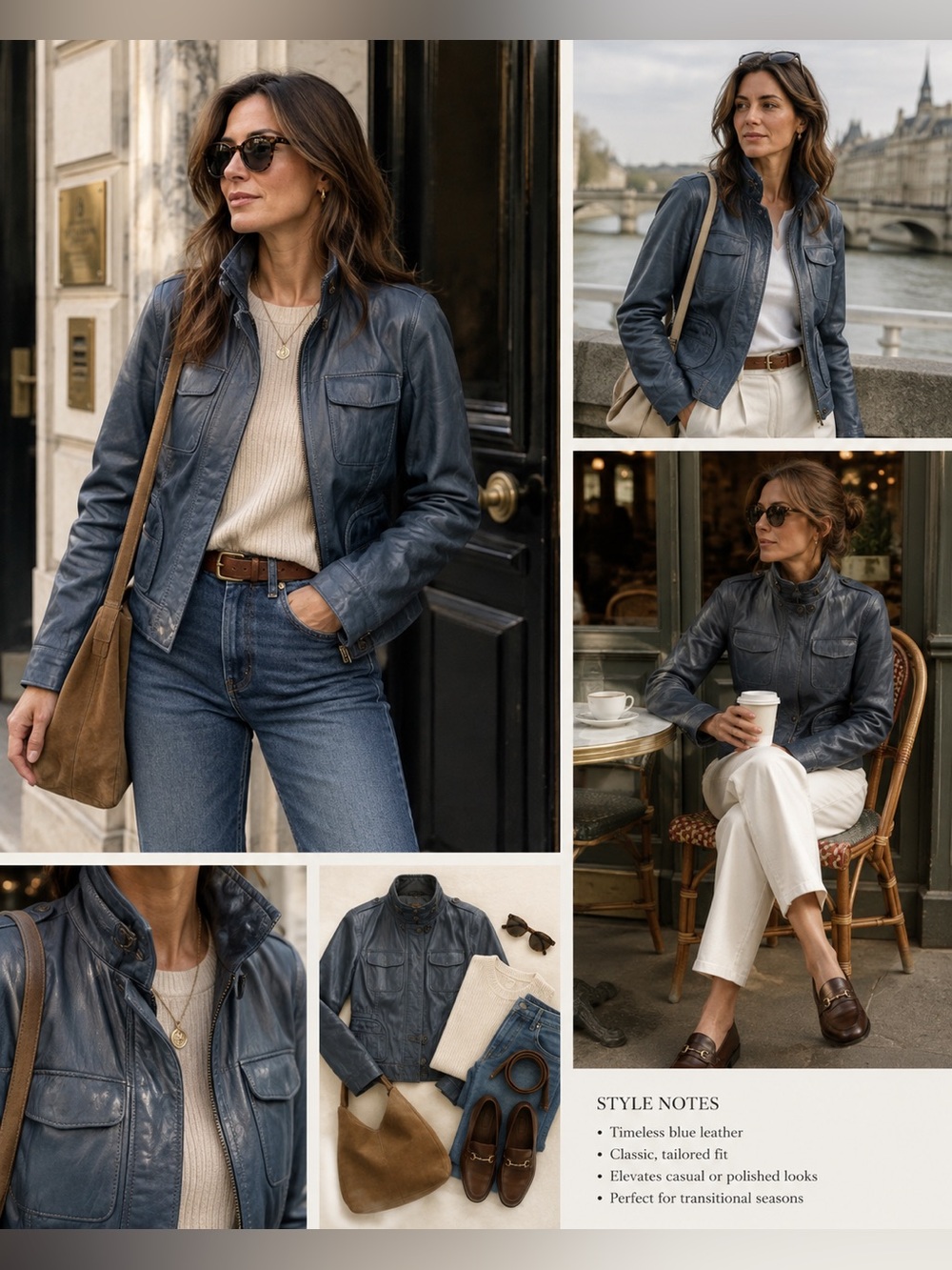 Danier Navy Blue Leather Button-Zip Jacket